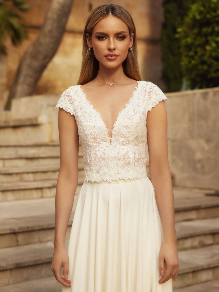 Top de mariée en dentelle à manches courtes