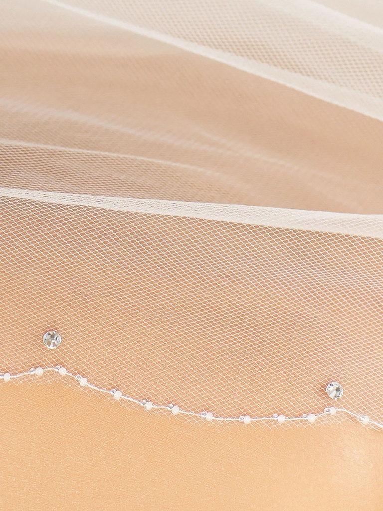 Voile bordure perlée, 300 / 80 cm, avec cristaux