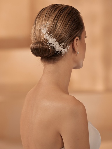 [J033] Coiffe en perles de verre et fleurs