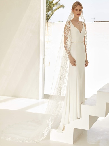 [S422] Voile en tulle «Diamond» avec bordure en dentelle, 300 cm