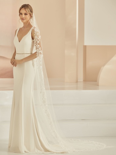 [S408] Voile de tulle doux avec bord en dentelle, 250 cm